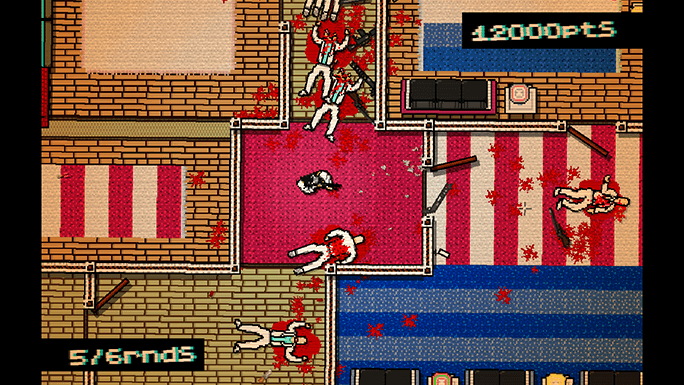 une image tirée du jeu hotline miami et illustrant sa critique sur le site groovy coconut